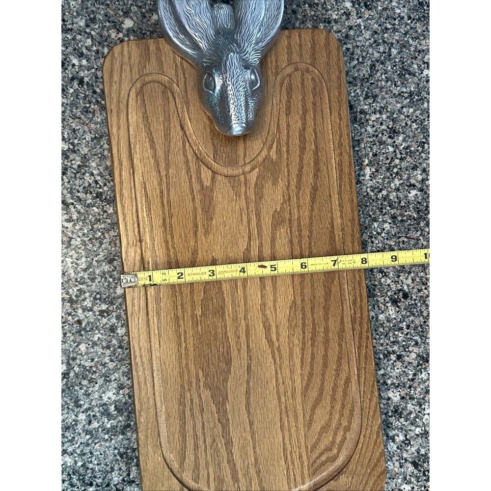 Wooden Cheese Board With Aluminum Rabbit 8 Inches By 15.5 Inches - Picture 6 of 7